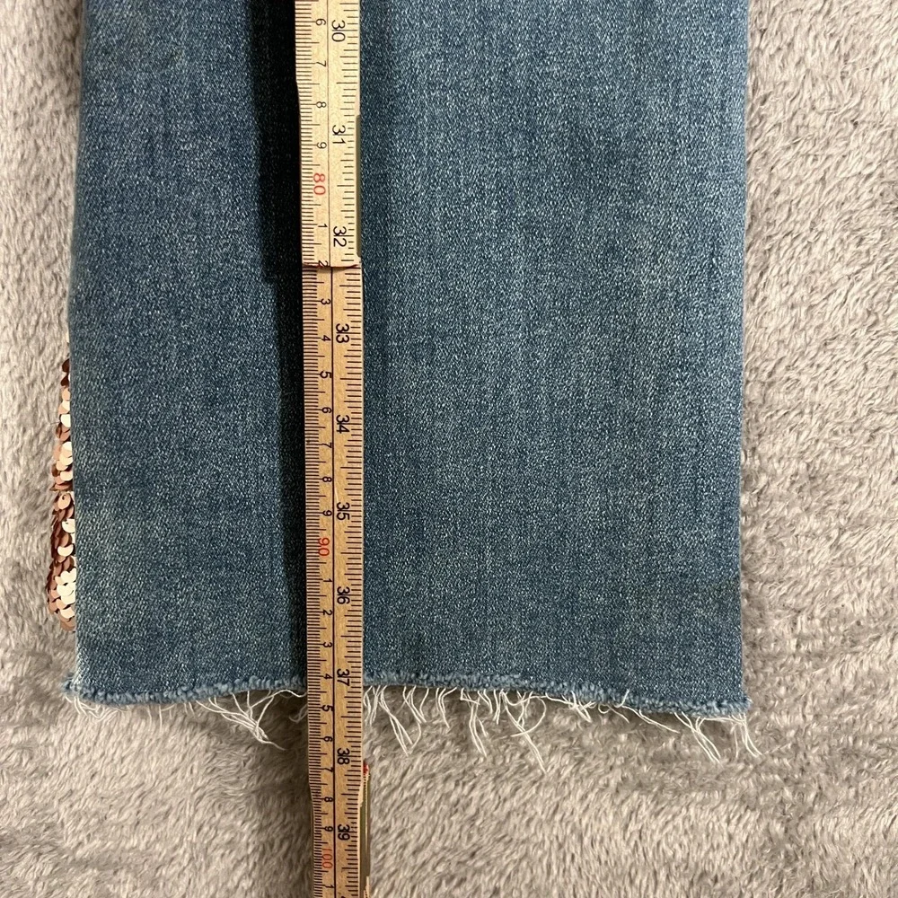 7 For All Mankind Jeans High Waist Slim Kick Womens 26 Blue Flare‎ Sequin HemD
